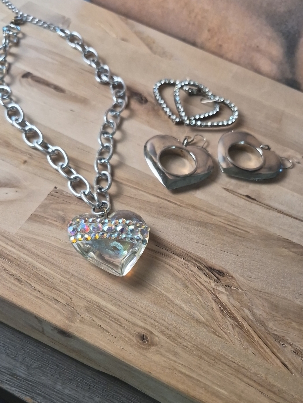 Silver Heart Pendant Necklace with Crystal Accent - Women's Jewelry